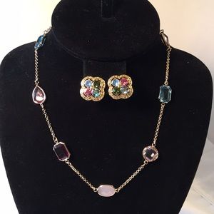 rhinestone clip earrings, bezeled necklace